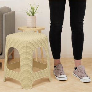 Kadax Taboret Kuchenny Stołek Krzesło Rattan Beżowy 4