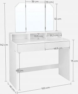 Glamour Toaletka z trójdzielnym lustrem 100 cm GLAMOUR 3