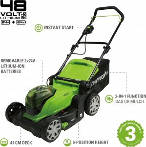 Kosiarka akumulatorowa Greenworks 2x24V Kosiarka akumulatorowa 41cm G24X2LM41K2x zestaw ładowarka dual + 2 aku 2Ah 3