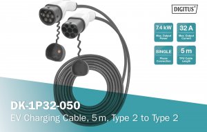 Kabel do ładowania samochodów Digitus Typ2-Typ2, 1-fazowy 230V, 32A, 7,4kW, 5m (DK-1P32-050) 3