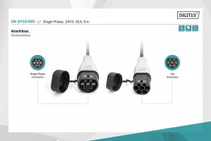 Kabel do ładowania samochodów Digitus Typ2-Typ2, 1-fazowy 230V, 32A, 7,4kW, 5m (DK-1P32-050) 5
