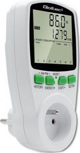 Qoltec Watomierz Licznik zużycia energii PM0627 z historiš pomiaru | 3680W | 16A | LCD 4