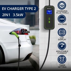 Ładowarka Qoltec Mobilna do samochodów EV 2w1 Typ 2, 3,5kW, 230V 8