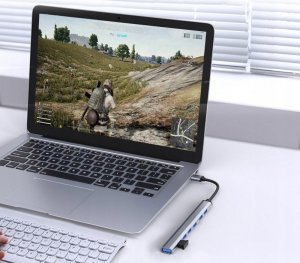 HUB USB DRMZ HUB USB-C 3.0 ROZDZIELACZ PORTÓW 7W1 USB 3.2 AKTYWNY SZYBKI ROZGAŁĘŹNIK 6