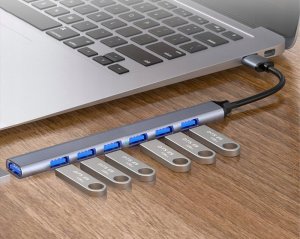 HUB USB DRMZ HUB USB-C 3.0 ROZDZIELACZ PORTÓW 7W1 USB 3.2 AKTYWNY SZYBKI ROZGAŁĘŹNIK 7