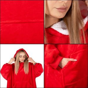 Springos Kocobluza damska męska oversize koc bluza 2w1 z kapturem XXL ciepła czerwone UNIWERSALNY 14