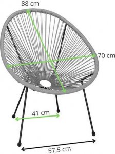 Springos Owalne krzesła ogrodowe, zestaw 2 szt. rattanowe fotele ażurowe wys. 87 cm szare UNIWERSALNY 4