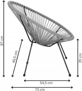 Springos Owalne krzesło ogrodowe, wys. 87 cm rattanowy fotel ażurowy szare UNIWERSALNY 3