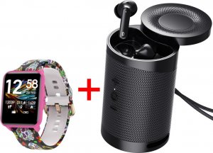 Smartwatch Bemi KIX-M + Głośnik - Słuchawki BT DUO Czarno-różowy 2