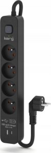 Listwa zasilająca Kerg Urządzenie zasilające zabezpieczające KERG z wyłącznikiem 4 gniazda USB-C USB-A czarne 5m 16A H05VV-F 3x1,5mm2 2