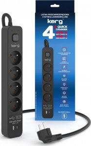 Listwa zasilająca Kerg Urządzenie zasilające zabezpieczające KERG z wyłącznikiem 4 gniazda USB-C USB-A czarne 5m 16A H05VV-F 3x1,5mm2 3