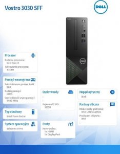 Komputer Dell Vostro 3030, Core i3-14100, 8 GB, Intel UHD Graphics 730, 512 GB M.2 PCIe Windows 11 Pro 3