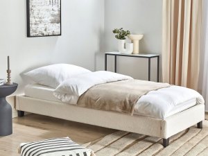 Beliani Łóżko kremowe tapicerowane ze stelażem 90 x 200 cm ROANNE 2