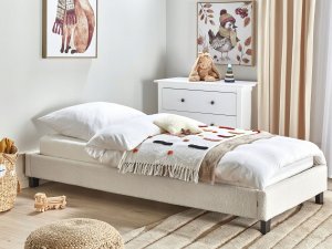 Beliani Łóżko kremowe tapicerowane ze stelażem 90 x 200 cm ROANNE 4