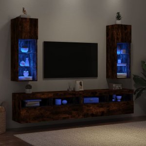 vidaXL Szafki TV, z LED, 2 szt., przydymiony dąb, 30,5x30x90 cm 4