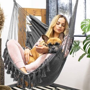 Springos Hamak brazylijski z poduszkami fotel wiszący krzesło boho szare UNIWERSALNY 6
