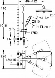 Grohe Grohe zestaw prysznicowy z baterią termostatyczną Tempesta System 250 Cube czarny mat 266892431 2