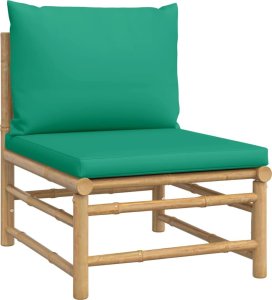 vidaXL Środkowa sofa ogrodowa z zielonymi poduszkami, bambusowa 2