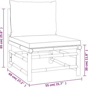 vidaXL Środkowa sofa ogrodowa z zielonymi poduszkami, bambusowa 7
