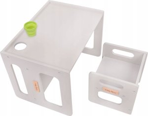 KiddyMoon Stolik + krzesło TC-001 MDF grey 61x44x44/30x30x30 Mebel zestaw mebelków 3