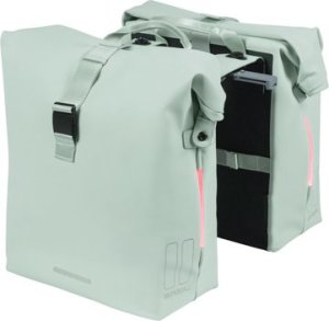 Basil Sakwa podwójna BASIL SOHO DOUBLE PANNIER BAG NORDLICHT MIK, MIK System (ready to go) 41L 100% wodoodporna pastel green oświetlenie Nordlicht Technolog 2