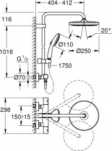 Zestaw prysznicowy Grohe Grohe system prysznicowy z termostatem do montażu ściennego Tempesta System chrom 26670001 4