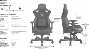 Fotel Anda Seat AndaSeat 3 XL, Czarny, PVC Leather 11