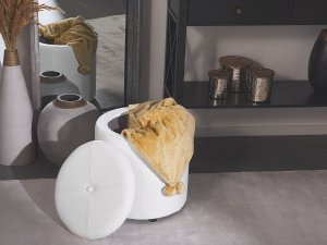Beliani Puf ze schowkiem ⌀ 38 cm biały MARYLAND 2