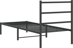 vidaXL Metalowa rama łóżka z wezgłowiem, czarna, 75x190 cm 7