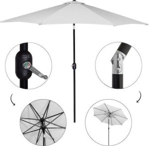 Springos Parasol ogrodowy łamany 300 cm duży z korbką na balkon, taras jasnoszary UNIWERSALNY 6