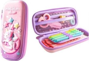 Piórnik LeanToys Piórnik 3D Jednorożec Rozkładany Fioletowy 23x10x5 cm 5