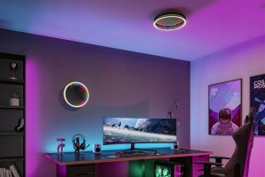 Lampa sufitowa Paulmann Plafoniera SPACEGLOW ONE LED 3D DIM RGB rainbow 38W 3900lm 3000-6500K pilot 230V czarny matowy / metal 3