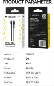 Kabel USB Wozinsky USB-C - USB-C 2 m Czarny (5907769308741) 5