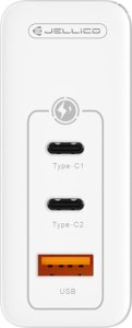 Ładowarka Jellico Ładowarka Sieciowa GaN 100W 1x QC3.0 USB + 2x PD USB-C C118 + Kabel USB-C - USB-C białe 4