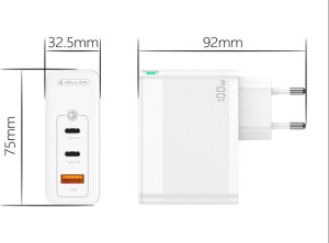 Ładowarka Jellico Ładowarka Sieciowa GaN 100W 1x QC3.0 USB + 2x PD USB-C C118 + Kabel USB-C - USB-C białe 5