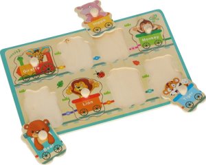 KIK Puzzle drewniane układanka zwierzątka zoo w pociągu 4