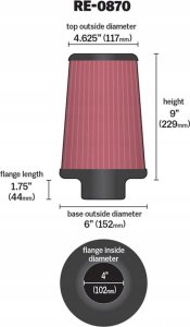 K&N FILTERS Filtr stożkowy K&N RE-0870 102mm 7