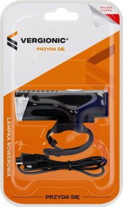 VERGIONIC MOCNA LAMPKA ROWEROWA PRZEDNIA LED 3 TRYBY 300 LM USB 800mAh WODOODPORNA 3