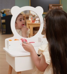 Viga Toys VIGA Duża Toaletka Drewniana Biała z Lustrem i Krzesełkiem 14