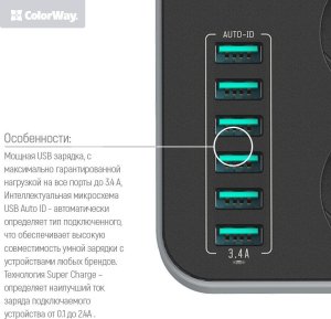 Listwa zasilająca ColorWay CW-CHE36B rozgałęziacz 1,8 m 3 x gniazdo sieciowe Wewnętrzna Czarny, Szary 23