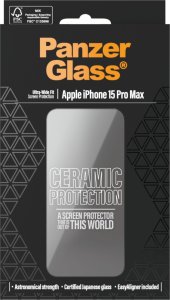 PanzerGlass Ceramic Protection iPhone 15 Pro Max 6.7" Ultra-Wide-Fit Screen Protection Easy Aligner Included 2840 4