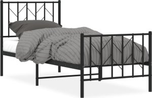 vidaXL Metalowa rama łóżka z wezgłowiem i zanóżkiem, czarna, 75x190 cm 2