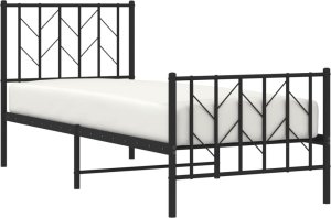 vidaXL Metalowa rama łóżka z wezgłowiem i zanóżkiem, czarna, 75x190 cm 3