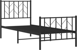 vidaXL Metalowa rama łóżka z wezgłowiem i zanóżkiem, czarna, 75x190 cm 4