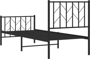 vidaXL Metalowa rama łóżka z wezgłowiem i zanóżkiem, czarna, 75x190 cm 7