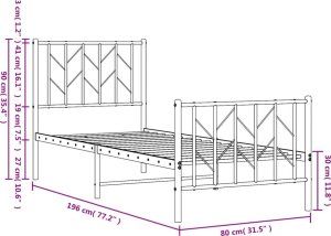 vidaXL Metalowa rama łóżka z wezgłowiem i zanóżkiem, czarna, 75x190 cm 10