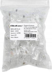Qoltec Wtyk przelotowy złšcze RJ45 | CAT5e | UTP | Pass Throuh | Pozłacane styki | 100 sztuk 5