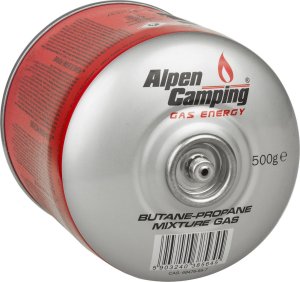 Alpen Kartusz gazowy 500g Alpen Camping. certyfikat: Pi 0437, zgodny z EN417, propan-butan, zakres -10°c do+ 40°c, zawór gwintowany 7/ 3