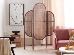 Beliani 3-panelowy składany parawan pokojowy rattanowy 134 x 180 cm ciemny VIGEVANO 4