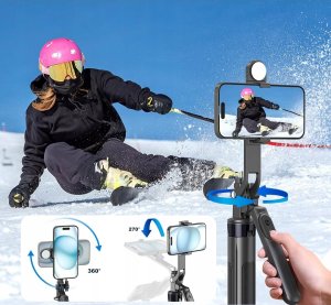 Selfie stick Hurtel Selfie stick WH181D-Y1S teleskopowy statyw 1.75m ze stopu aluminium z podwójną lampą i uchwytem na telefon - czarny 4